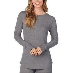 Cuddl Duds Warm Essentials Waffleknit Gray Long Sleeve Women's Top